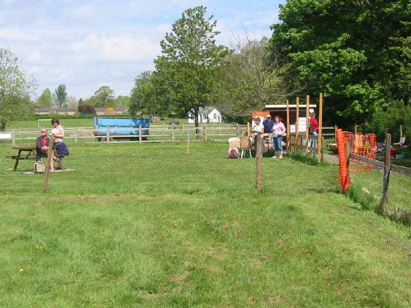 Our set up.  A new picnic bench to the left with the booking office to the right