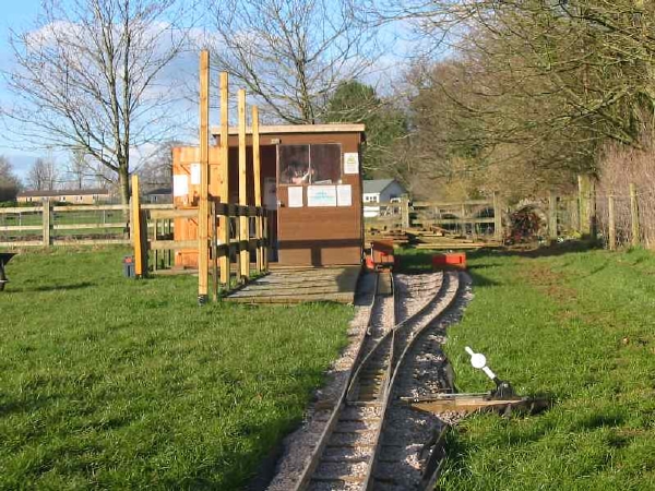 A view of the ballasted track in the station area